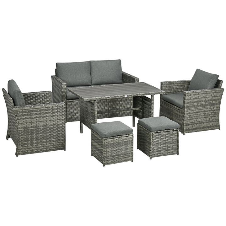 Mixed Gray Patio Set: 6-Piece PE Rattan Dining Set with Loveseat