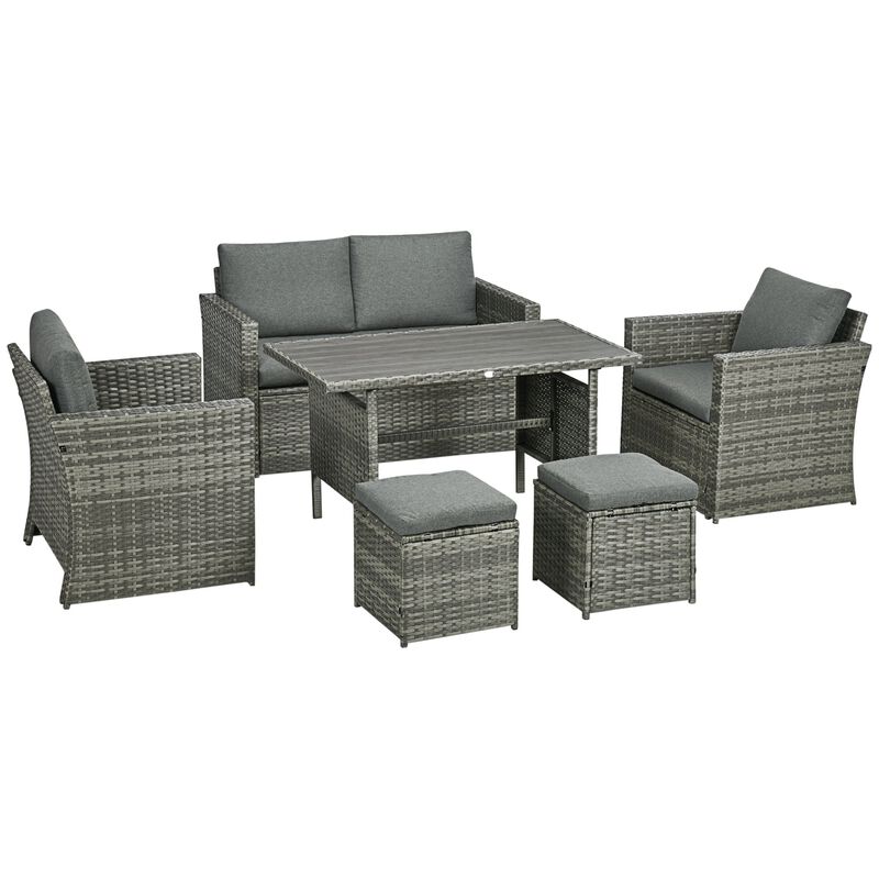 Mixed Gray Patio Set: 6-Piece PE Rattan Dining Set with Loveseat