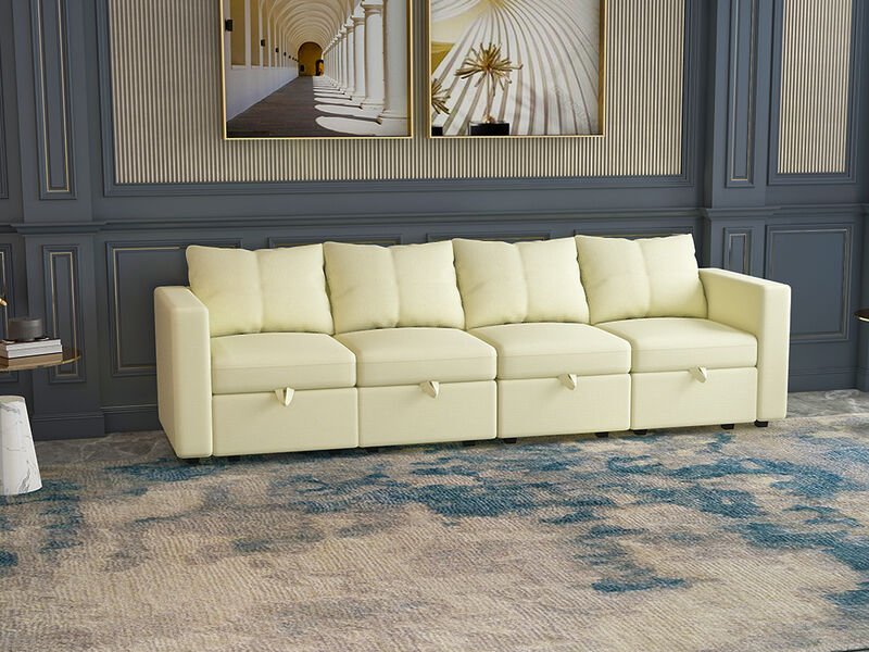 Livelylodge Modular 4-Seat Sofa with Wooden Frame and Pull-Out Bed, Convertible Sectional Sofa for Living Room, Available in Black, Beige, and Gray 109" L x 30.5" W x 34" H