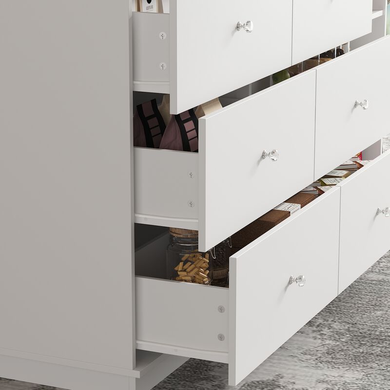 FUFU&GAGA White and Marble Pattern Storage Cabinet with Drawers and Shelves, P2 PB & Melamine Construction (63" W x 23.6" H x 35.4" D), White