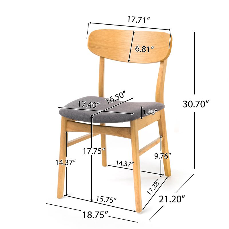 Dining Chair Set of 2, Gray Padded Seat, Natural Brown Splayed Legs - Benzara