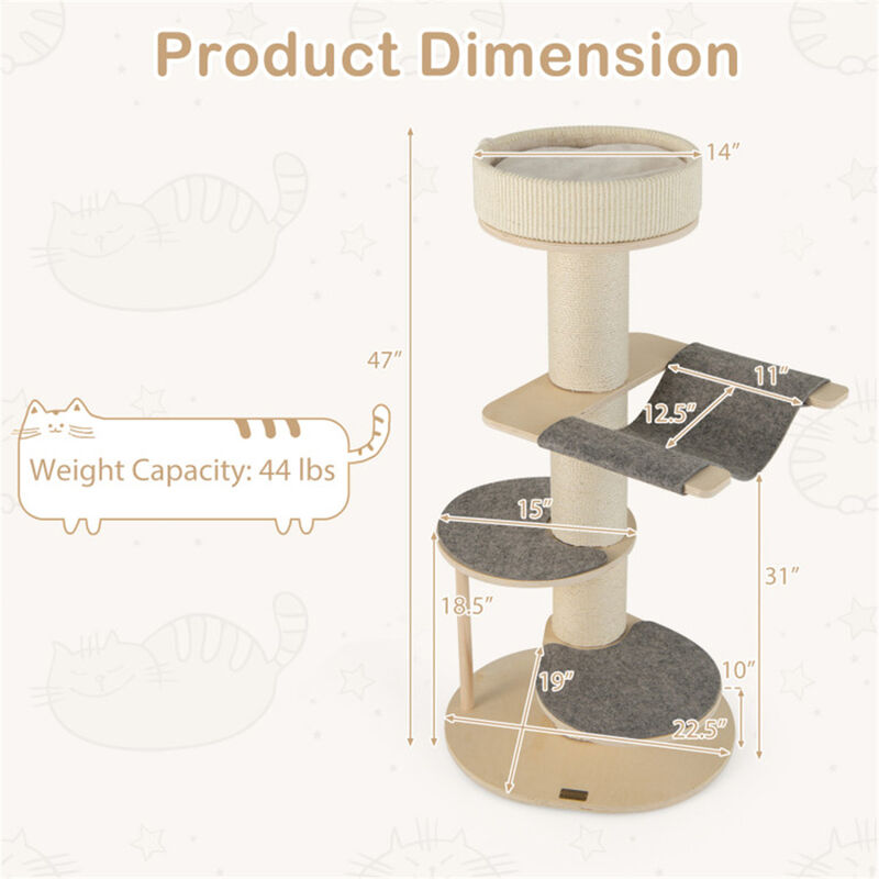 Cat Tree Climbing Frame Sturdy Design with Anti-Slip Pads for Safe & Fun Playtime for Cats
