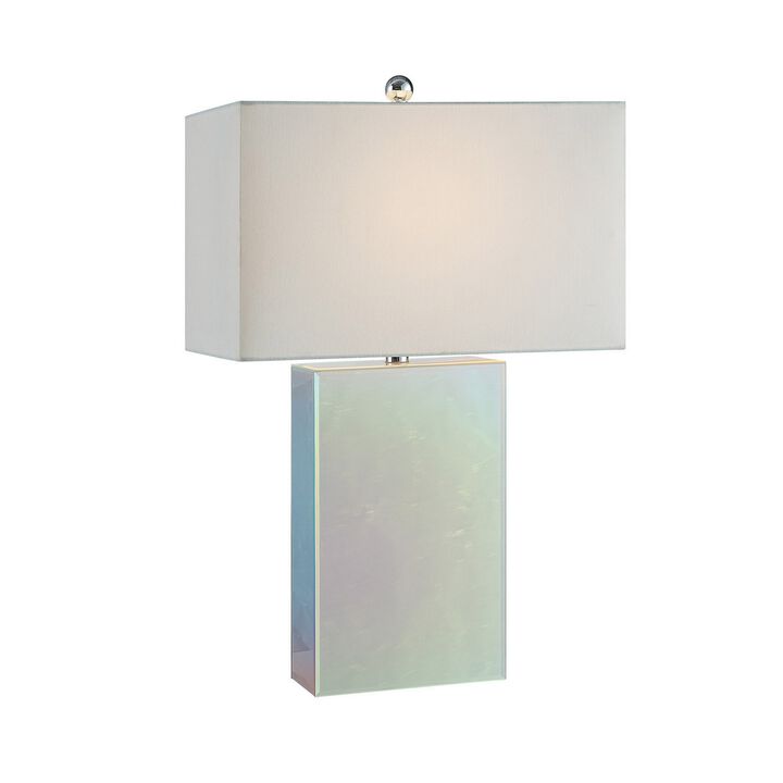 26 Inch Table Lamp, Rectangular Stand, Set of 2, Glass, Multitone White-Benzara