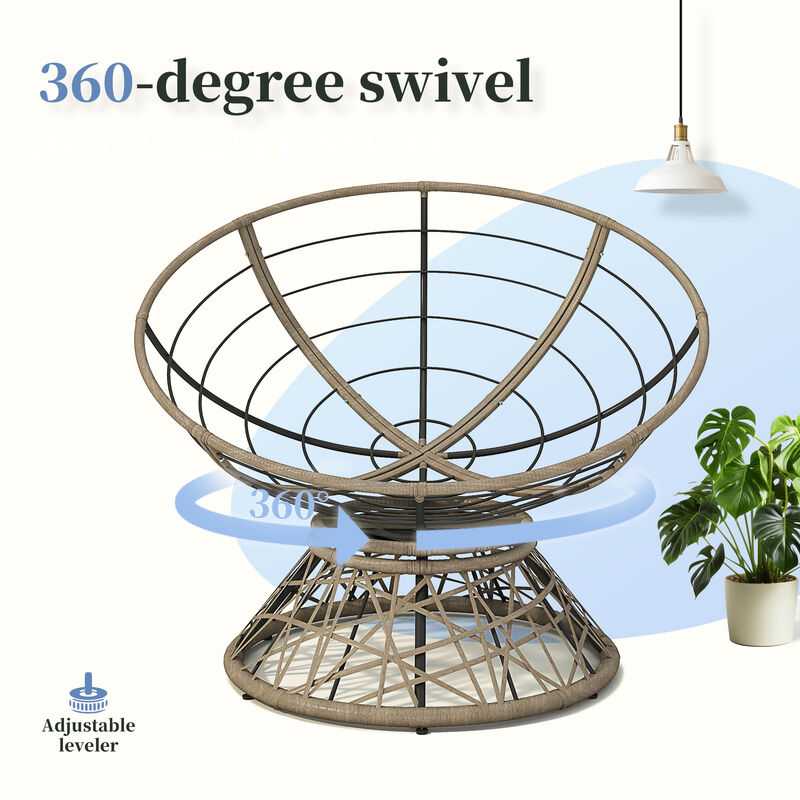 40" Ergonomic Wicker Chair with Cloud Thick Density Fabric Cushion,3-proof Cover,High Capacity Iron Frame,Fluid 360 Degree Swivel for Reading,Living Room, Bedroom,Lounge