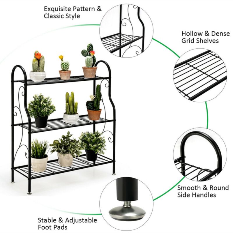 Hivvago 3-Tier Scrollwork Designed Metal Plant Stand-Black