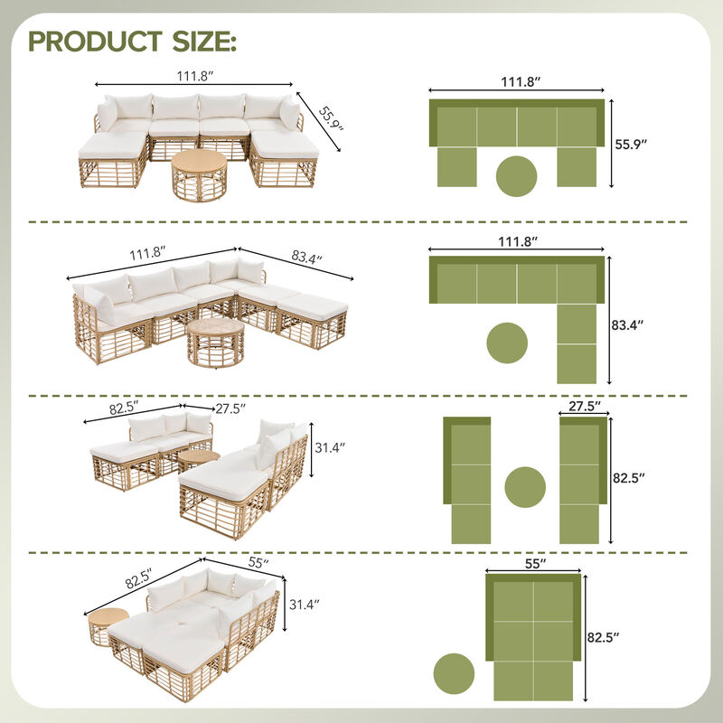 Merax 7 Pieces Outdoor Patio Furniture Sofa Set with Table