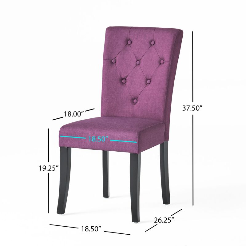 Side Dining Chair Set of 2, Button Tufted Waterproof Purple Fabric -Benzara