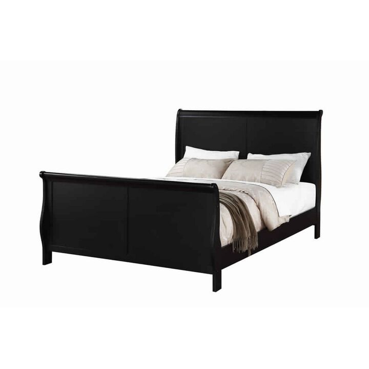 Gorgeous Queen Louis Phillippe Bed , Black-Benzara