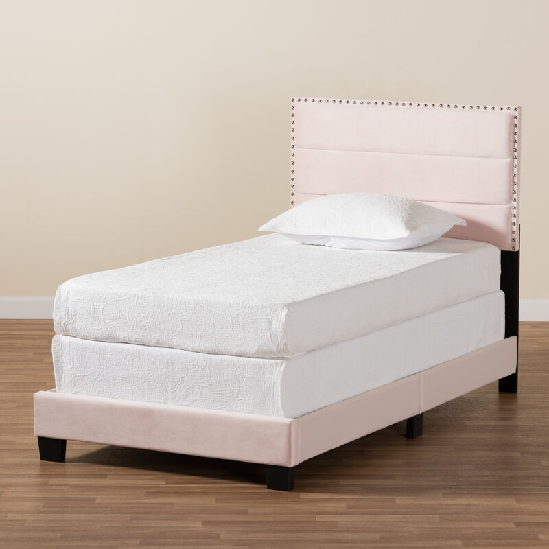 Baxton Studio Tamira Glam Navy Velvet Fabric Upholstered Twin Size Panel Bed
