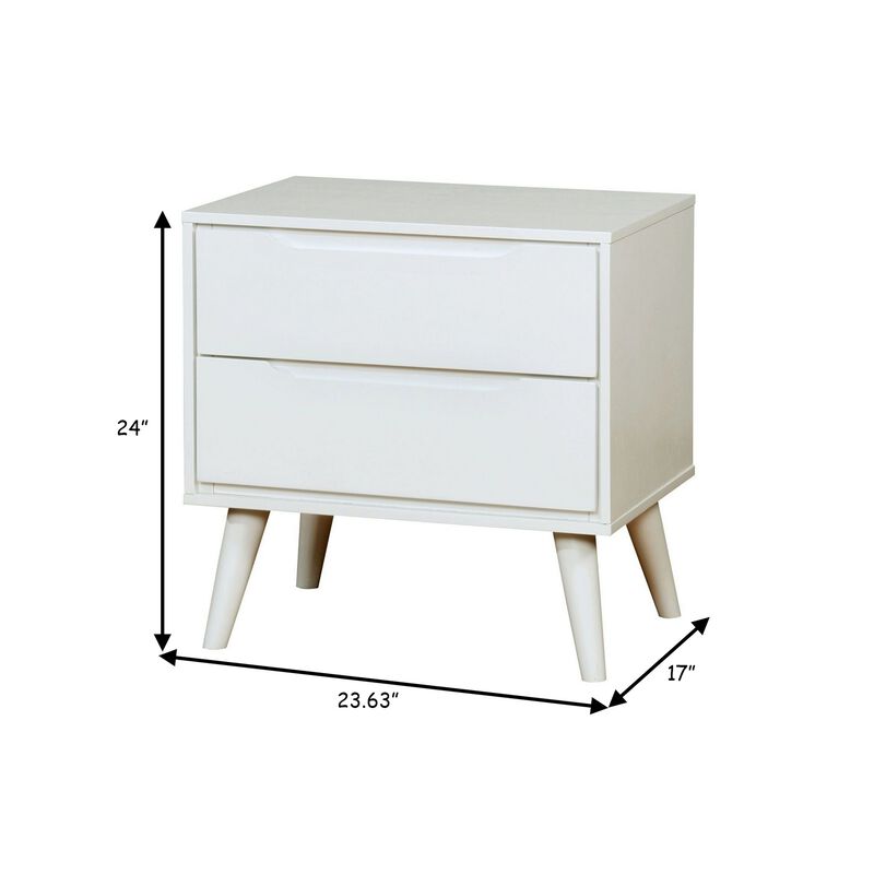 2 Drawer Wooden Nightstand with Recessed Drawer Fronts, White-Benzara