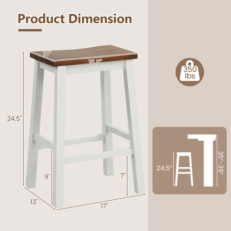 Set of 2 Saddle Bar Stools with Footrests 24.5-Inch Height for Kitchen Island