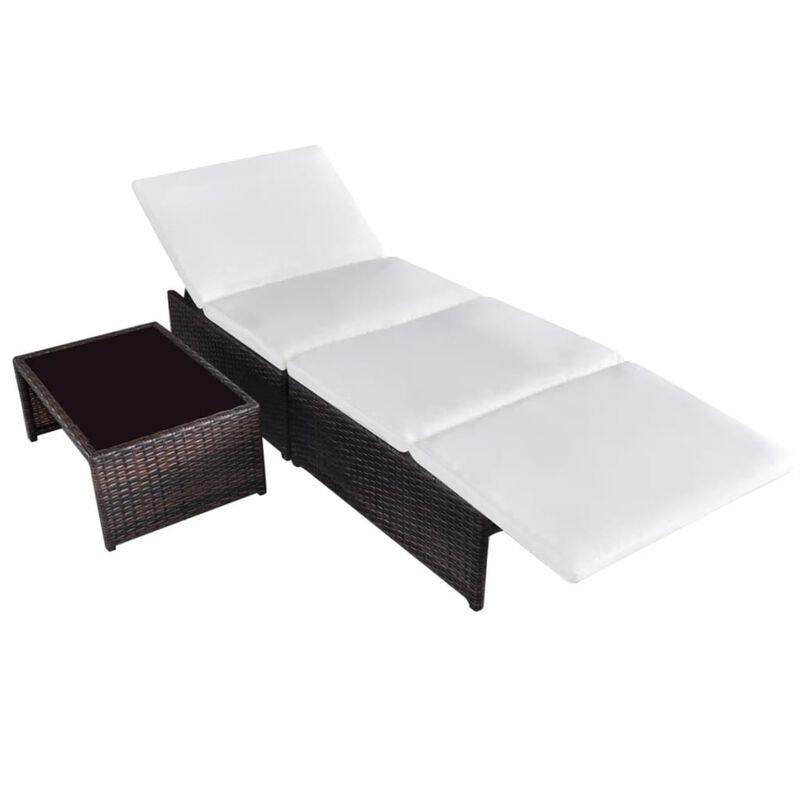 vidaXL Sun Loungers 2 pcs with Table Poly Rattan Brown