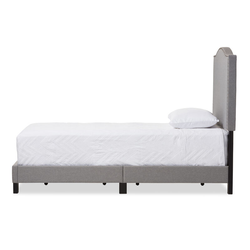 Baxton Studio Benjamin Modern Grey Fabric Upholstered Twin Size Arched Bed with Nail Heads