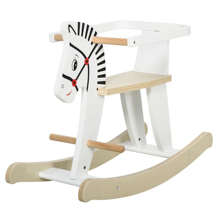 White Toddler Rocker: Wooden Horse with Safety Bar for 1-3 Years