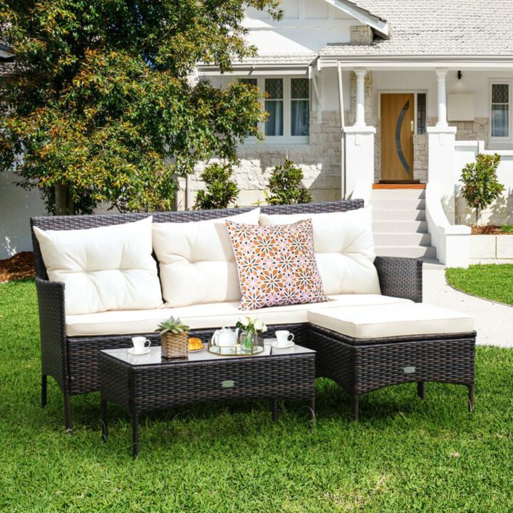 Hivvago 3 Pieces Patio Furniture Sectional Set with 5 Cozy Cushions