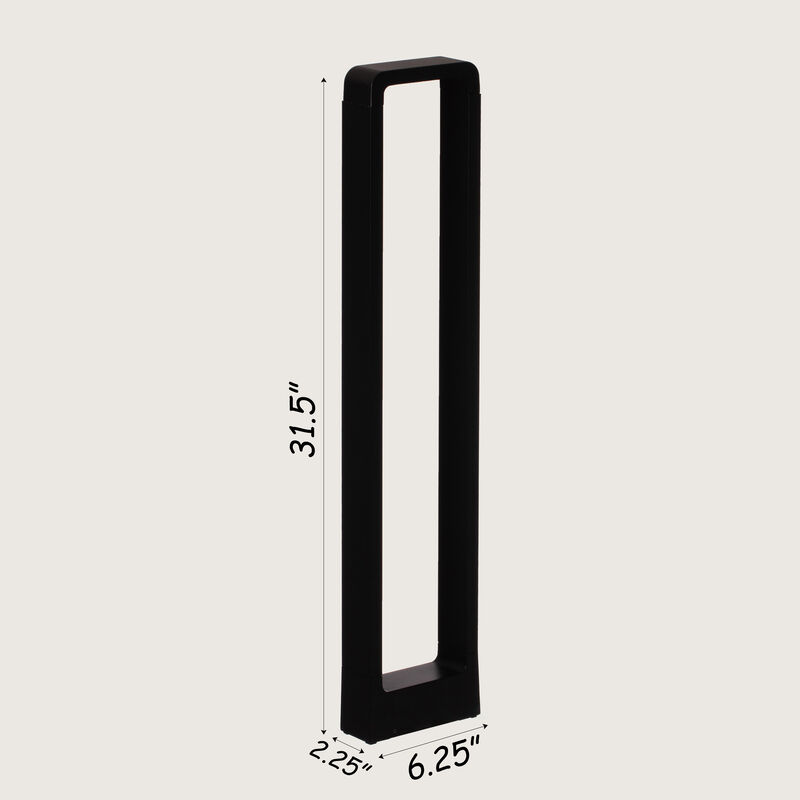 Decorative Driveway Bollard Rectangle LED Garden Light, Large Black Aluminum Pathway Yard Outdoor Light