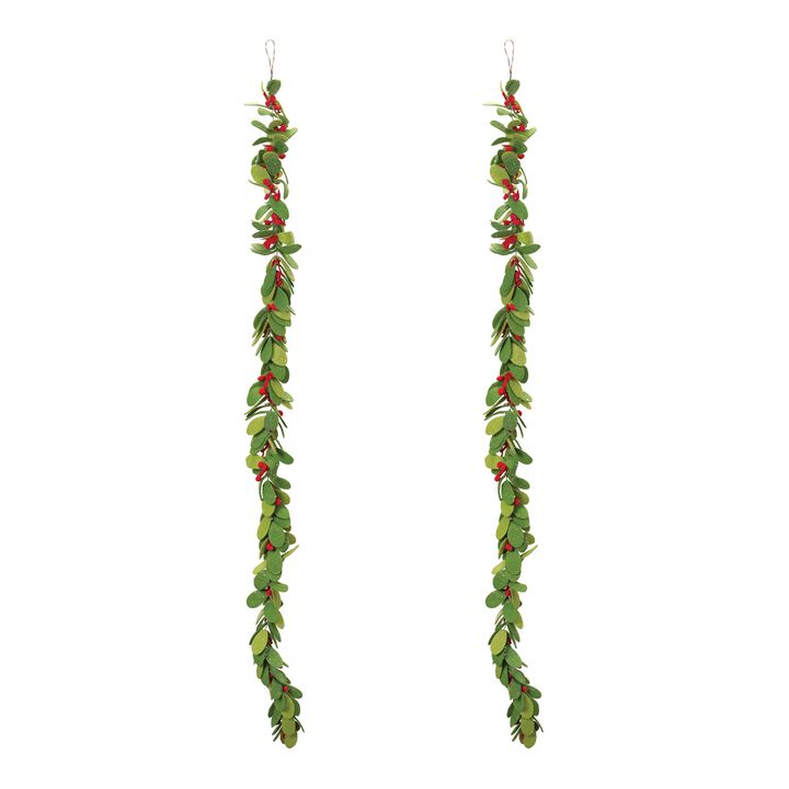 Handmade Fabric Mistletoe String Garland Set of 2 for Holiday Accents
