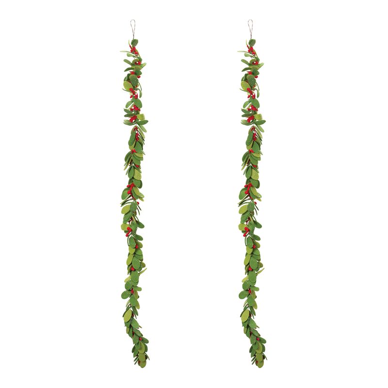 Handmade Fabric Mistletoe String Garland Set of 2 for Holiday Accents
