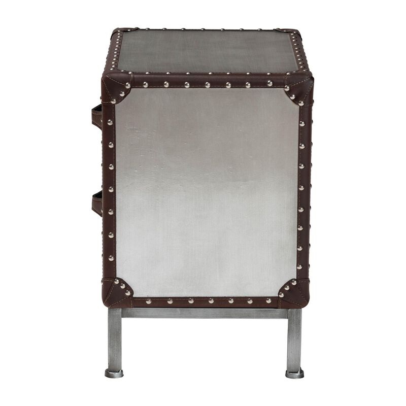 Baxton Studio Jacey Vintage Silver Metal 2 Drawer End Table