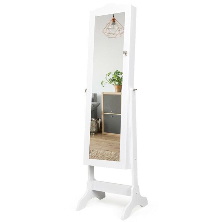 Hivvago 4-Angle Tilting Mirrored Lockable Jewelry Cabinet with Large Storage Capacity-White
