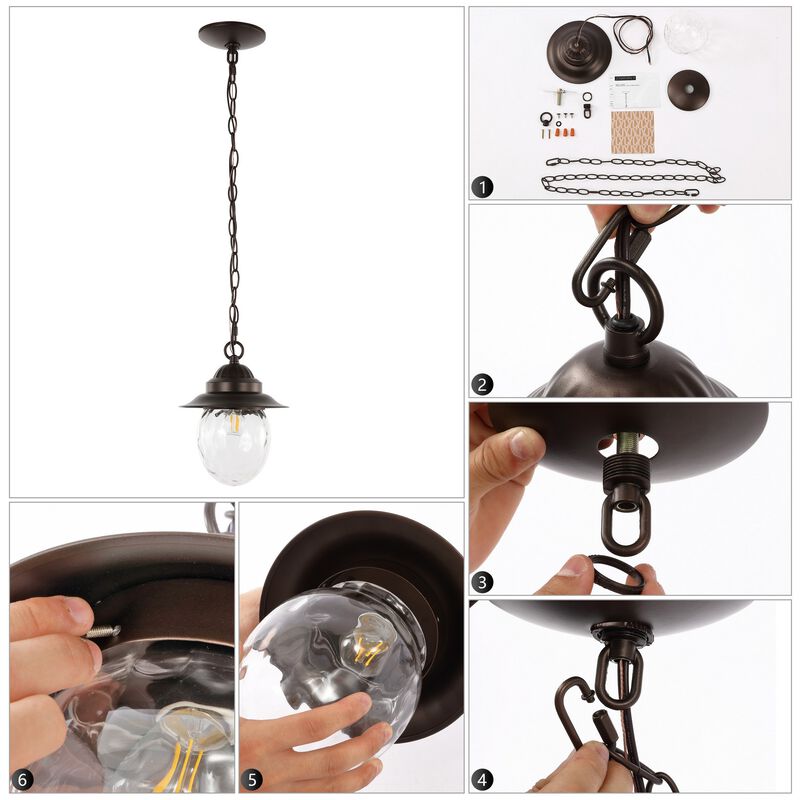 Manteo 8.25" 1-Light Farmhouse Industrial Iron/Glass Outdoor LED Pendant