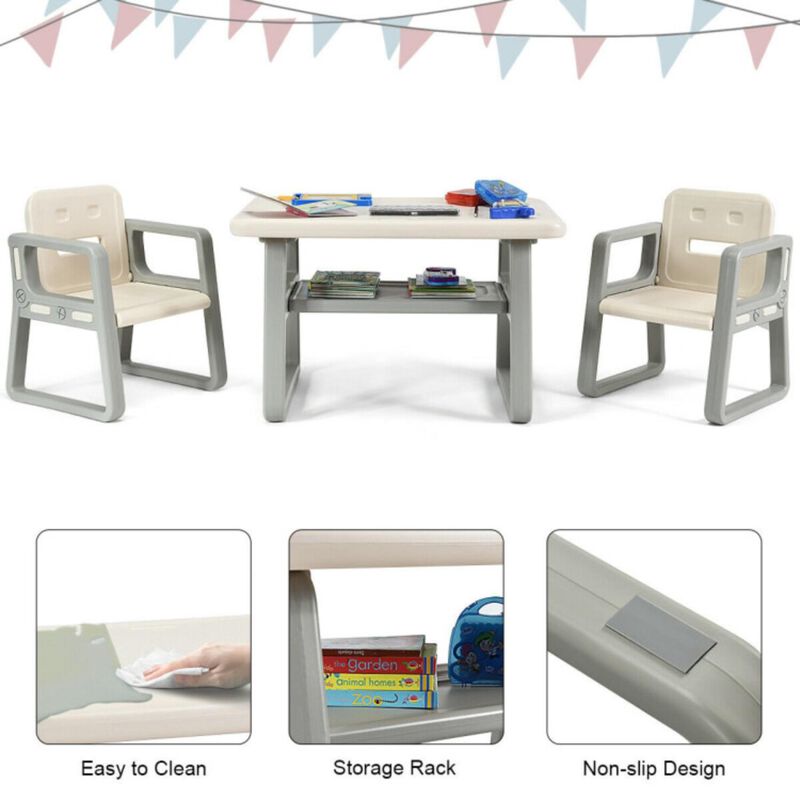 Hivvago Kids Table and 2 Chairs Set with Storage Shelf