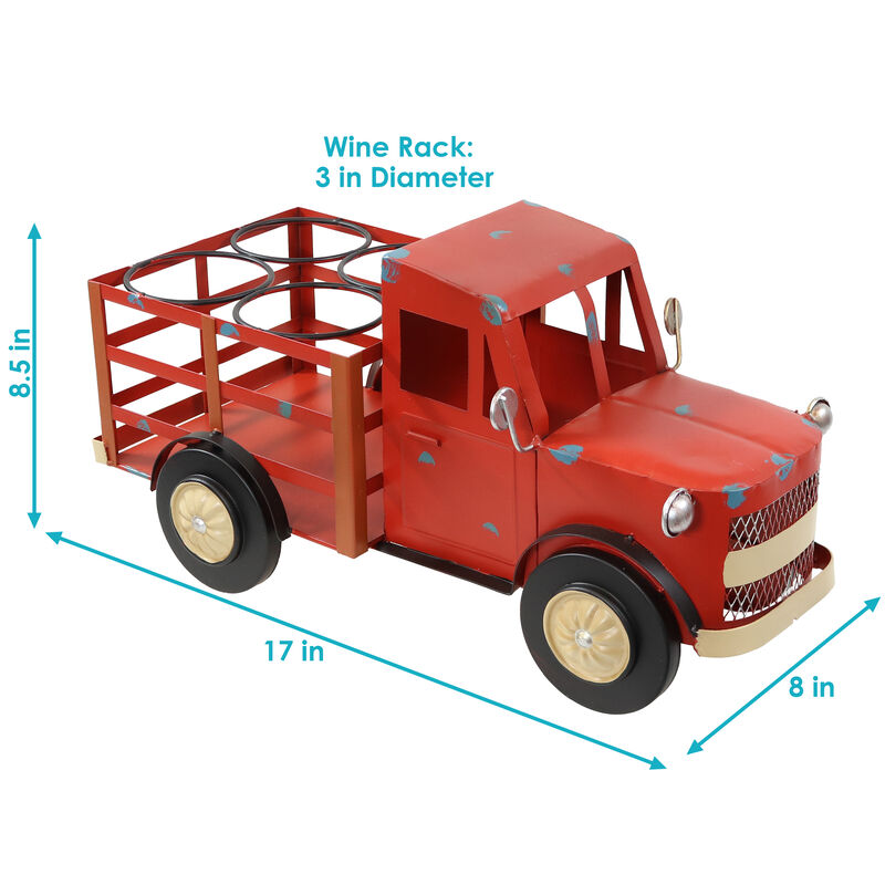 Sunnydaze Iron Sheet Rustic Red Truck Convenient Countertop Wine Rack