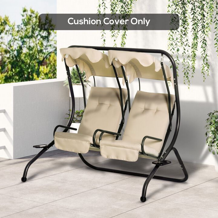 Beige Patio Comfort: Outdoor Porch Swing Cushions Set with Tufted Back