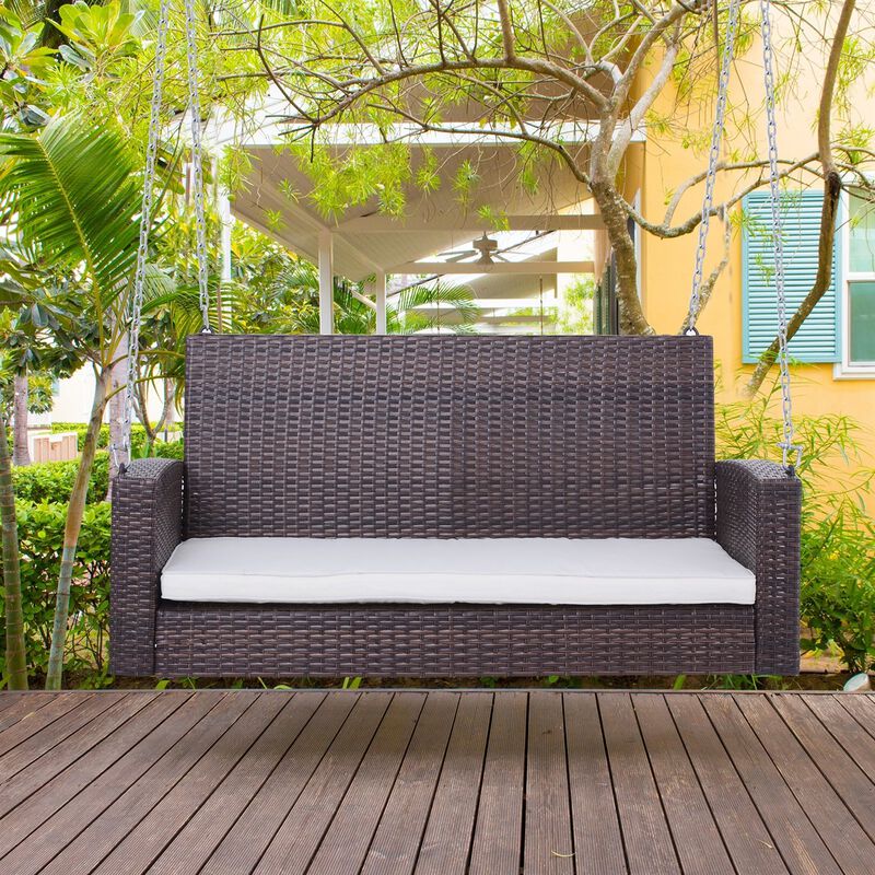 Wicker Porch Swing Hanging Chain with Padded Cushion