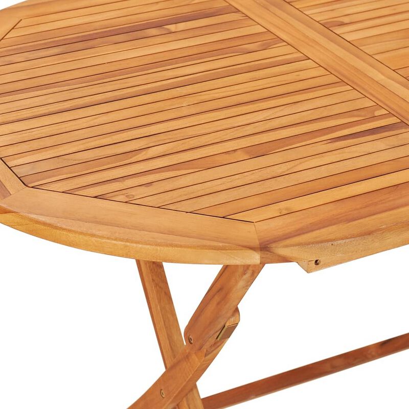 Outdoor Folding Dining Table, Slatted, X Legs, 63 Inch Brown Wood - Benzara