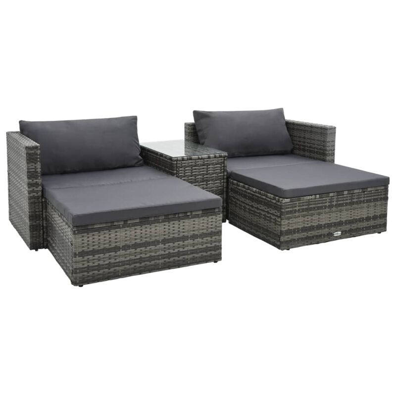 vidaXL 5 Piece Garden Lounge Set with Cushions Poly Rattan Gray