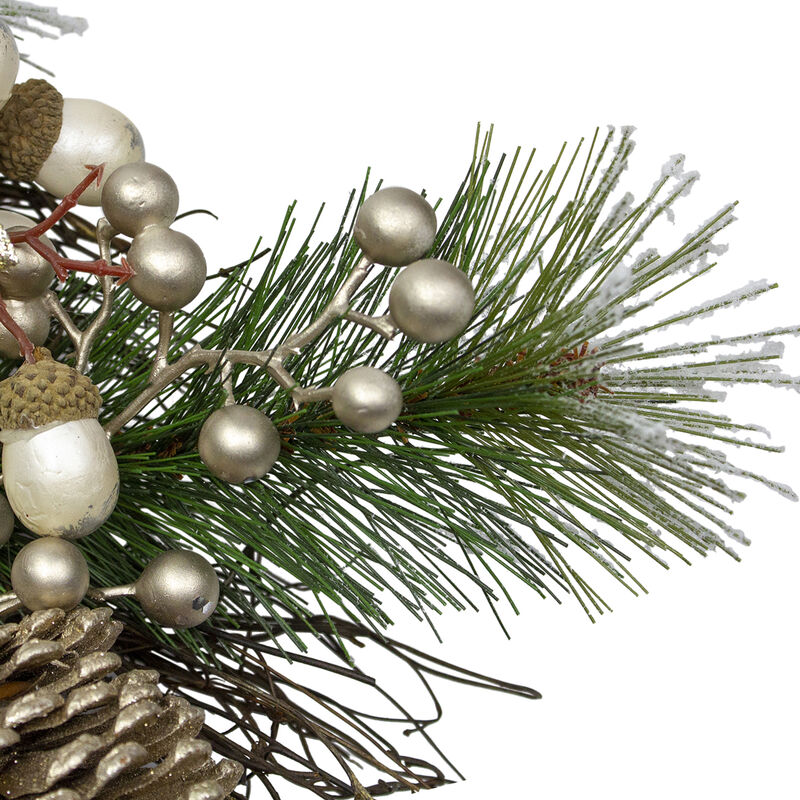 Acorn and Pine Cone Flocked Pine Needle Artificial Christmas Wreath - 22-Inch  Unlit