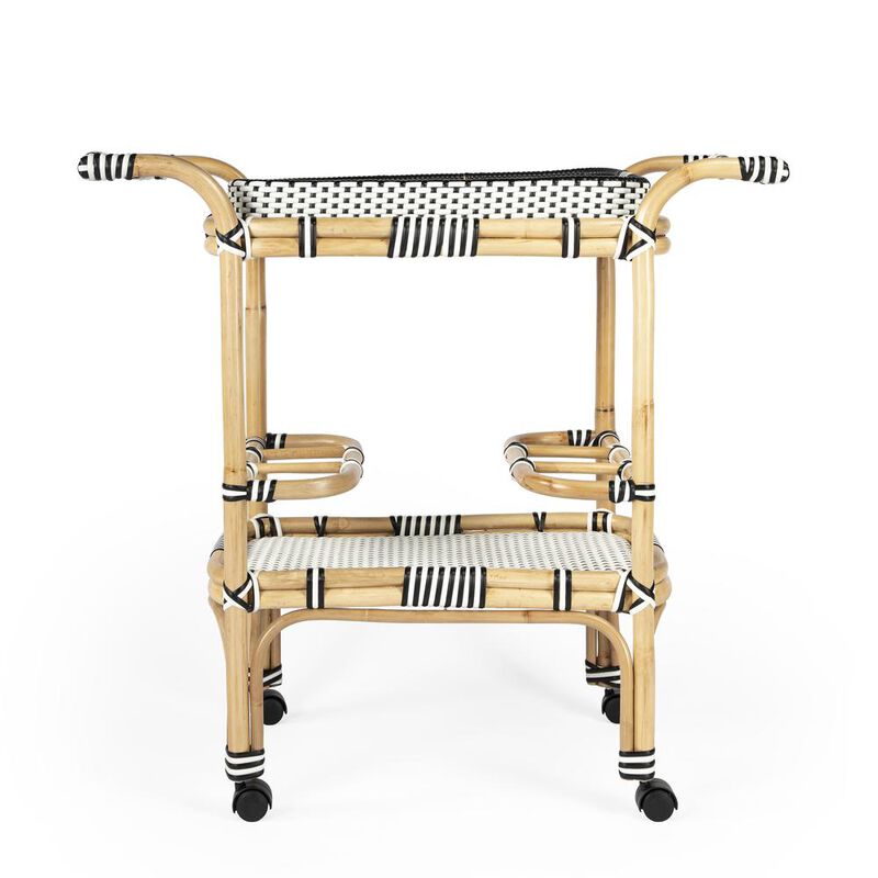 Rattan Weave Bar Cart, Black & White, Belen Kox
