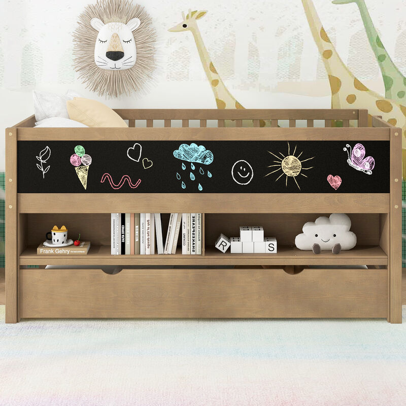 Merax Low Loft Bed with Storage Shelves and Trundl