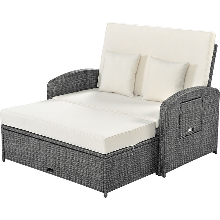 Merax Casual PE Wicker Rattan Double Chaise Lounge Daybed
