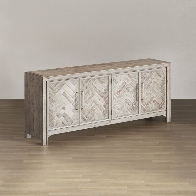 Jofran Gramercy Mid-Century Modern Chevron Four Door 79 Accent Cabinet