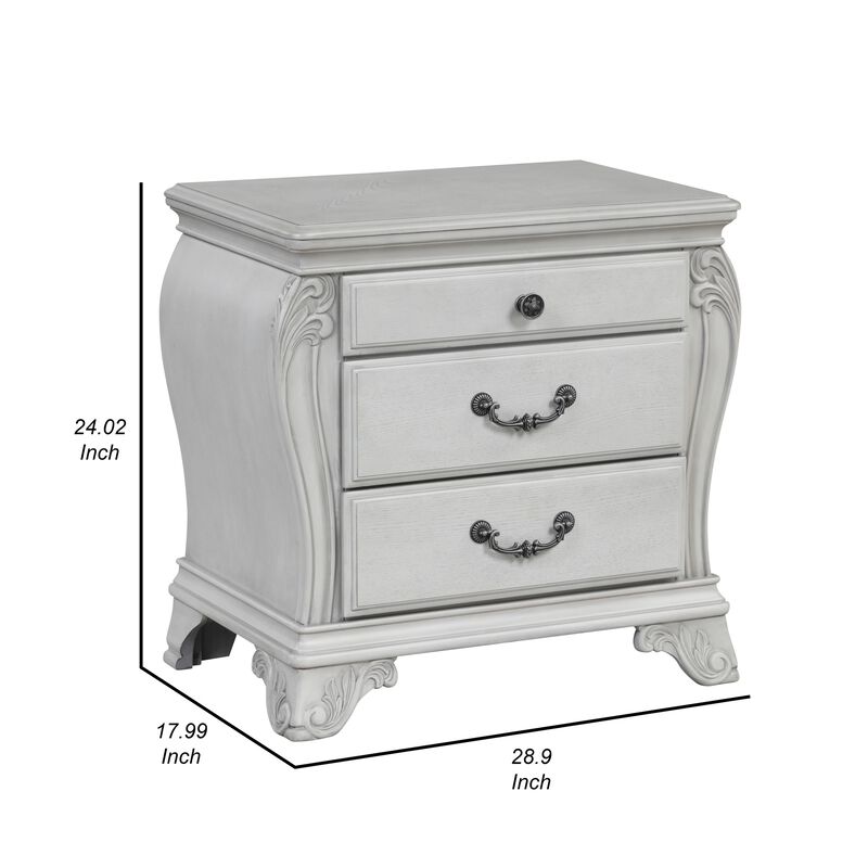 Api 29 Inch Nightstand, 3 Drawers, 2 Drop Handles, Classic Mist Gray - Benzara