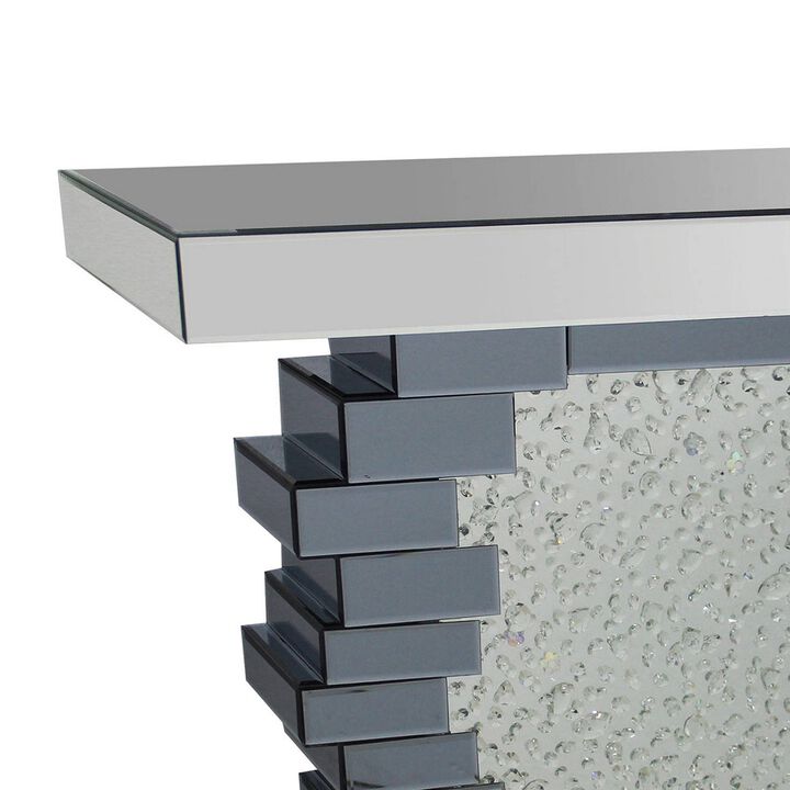 Wood and Mirror Console Table with Studded Faux Crystals