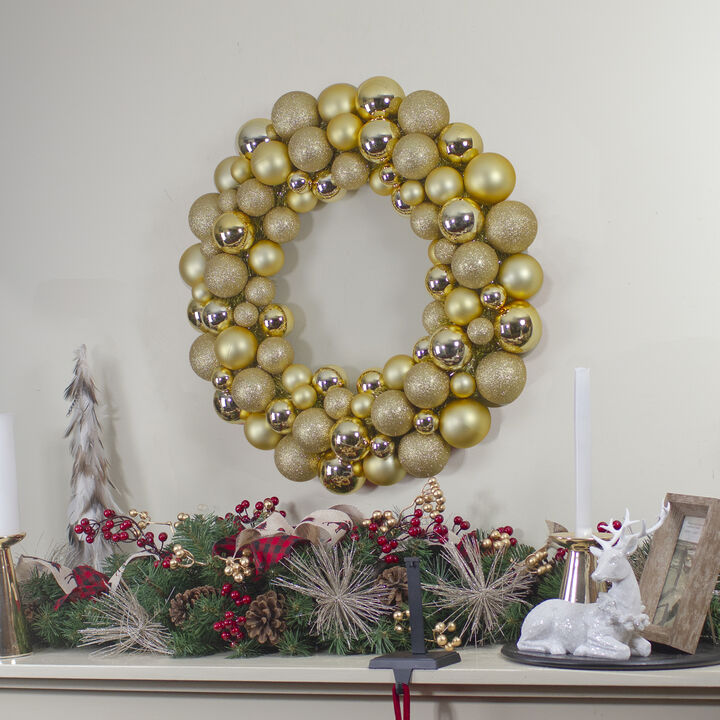 Vegas Gold 3-Finish Shatterproof Ball Christmas Wreath - 24-Inch  Unlit