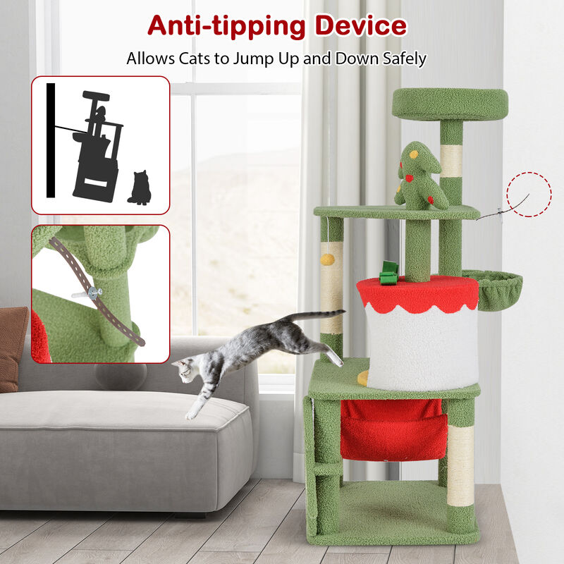 Cute Christmas Cat Tree with Sisal Scratching Posts and Gift Box Shaped Condo