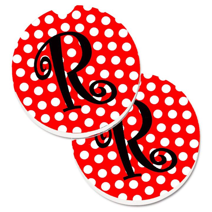 Caroline's Treasures Letter R Initial Monogram Red black Polka Dots Set of 2 Cup Holder Car Coasters CJ1012-RCARC, 2.56, Multicolor