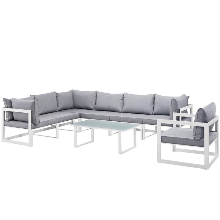 Fortuna 8 Piece Outdoor Patio Sectional Sofa Set - White Gray