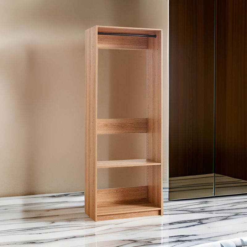 Dee Modular Closet System, 1 Metal Hanging Rod and 1 Shelf, Oak Brown
