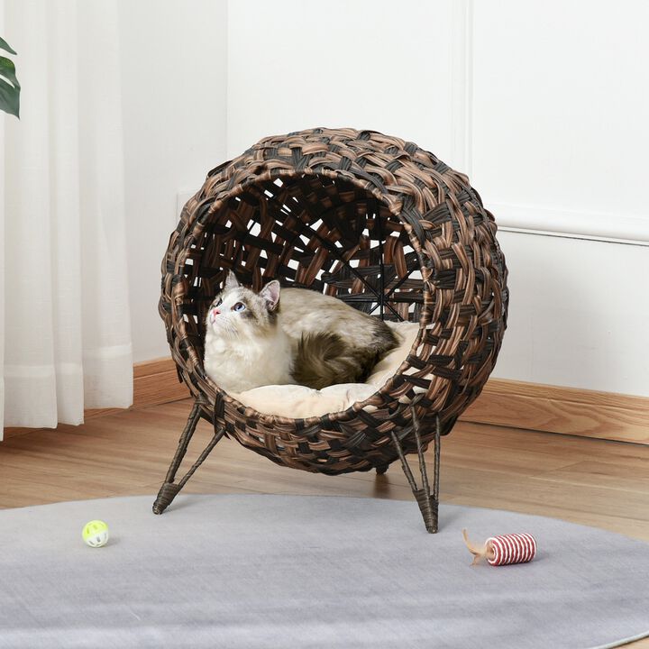Brown Kitty Haven: 20.5" Woven Wicker Elevated Cat Bed