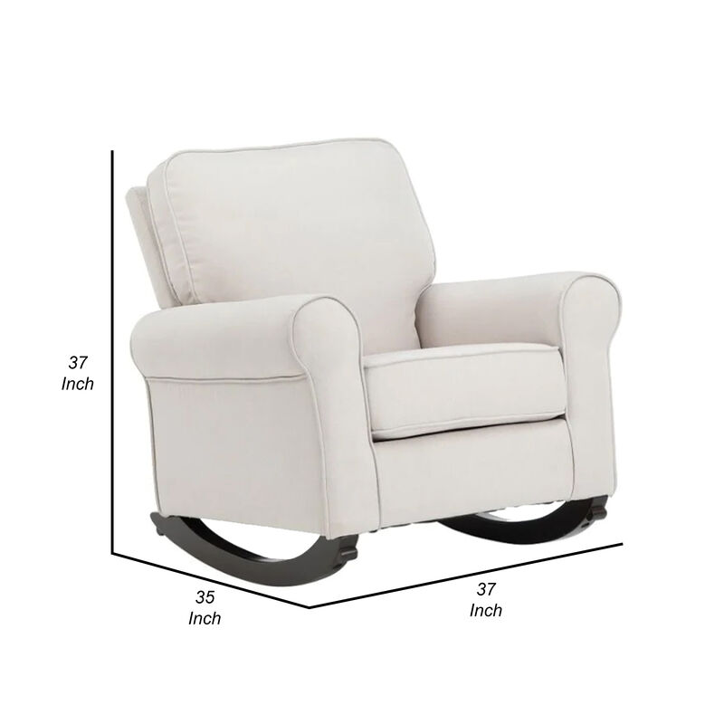 37 Inch Rocking Chair, Pocket Coil Seat, Wood Frame, Soft Beige Upholstery - Benzara