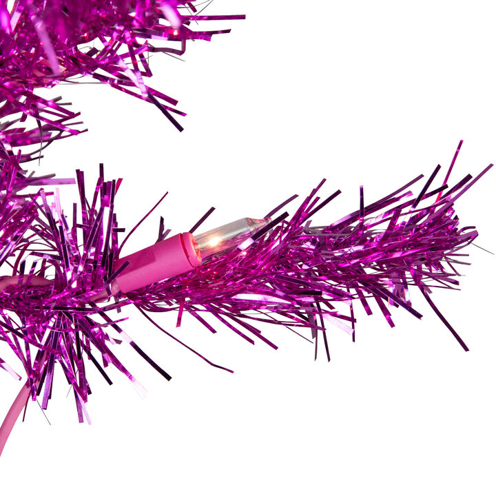 6' Pre-Lit Pink Artificial Tinsel Christmas Tree  Clear Lights