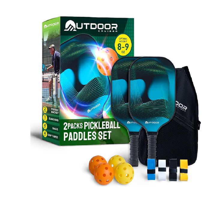 Outdoor Cruiser Pickleball Paddle Set – USAPA Approved, Premium Fiberglass Paddles with Lightweight Shock-Absorbing Grip, Includes 2 Rackets, 4 Balls, Grip Tapes, and Sling Carry Bag