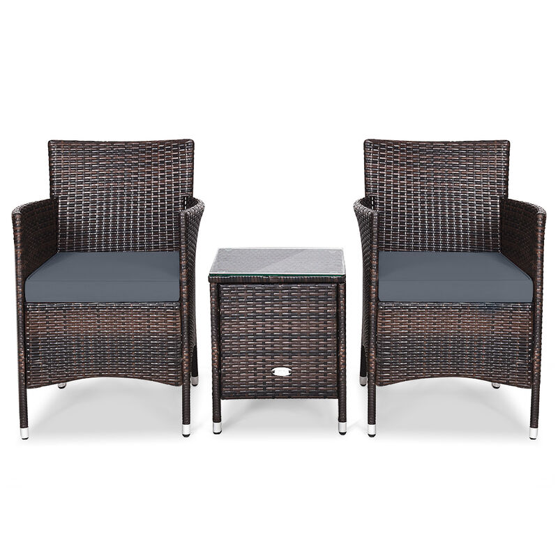 3 Pieces Ergonomic Wicker Patio Conversation Set-Grey