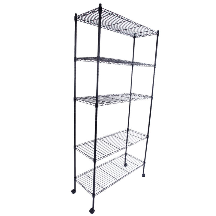 5-Layer Plastic Coated Iron Shelf with Nylon Wheels