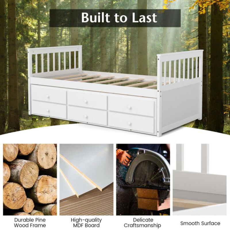 Hivvago Twin Captains Bed with Trundle and 3 Storage Drawers